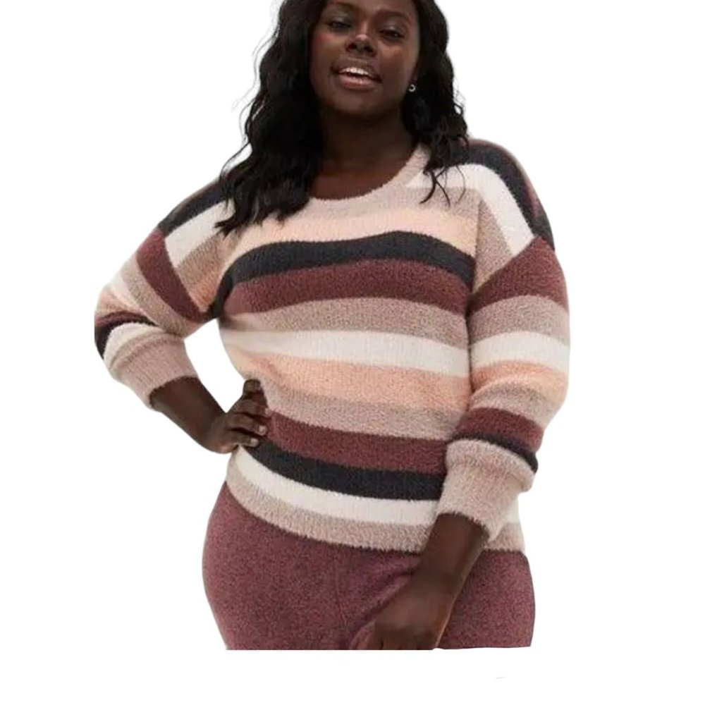 Torrid Womens‎ Multicolor Striped Fuzzy Yarn Pullover Sweater Soft Cozy Size 2X